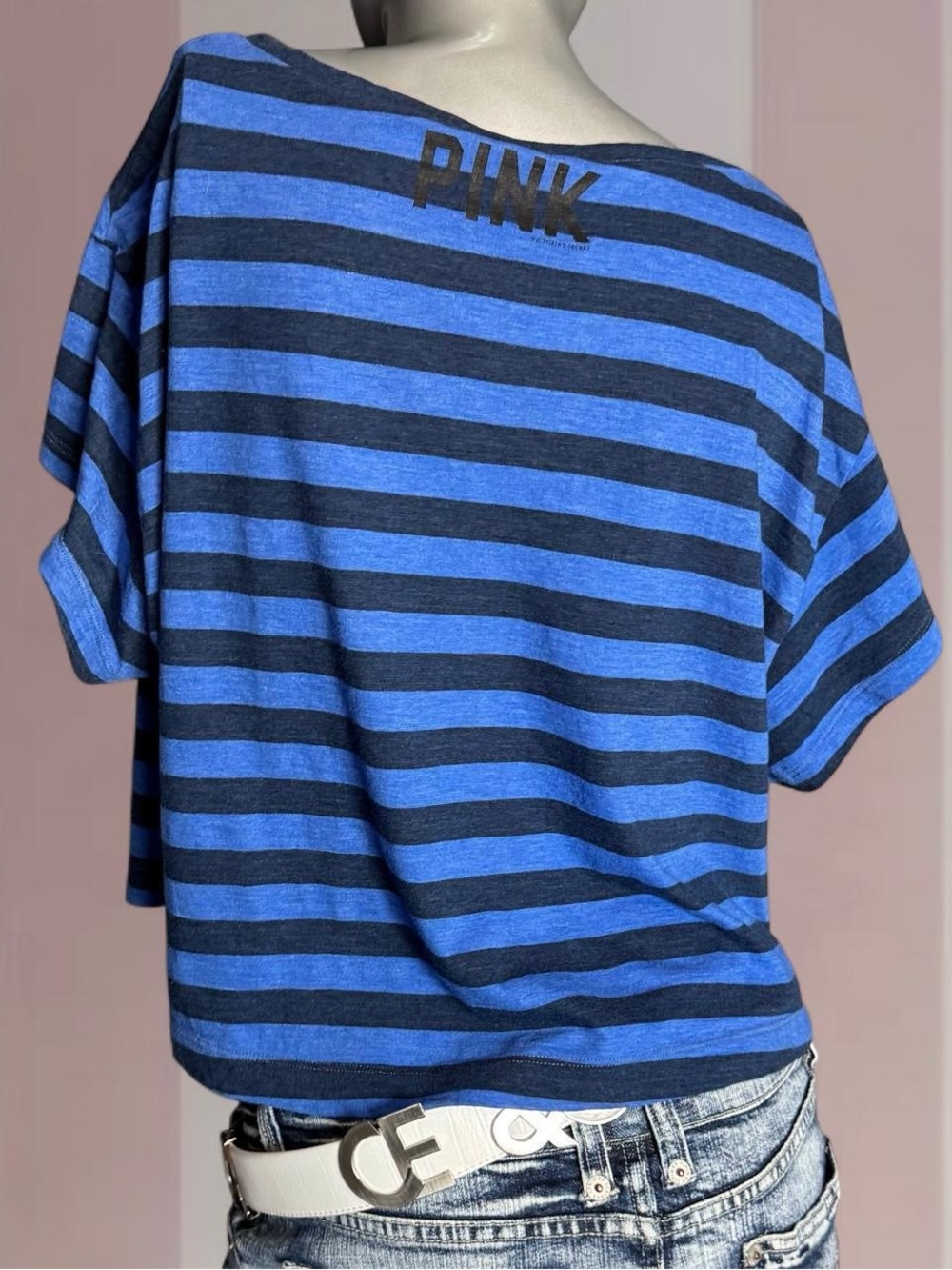PINK Victoria’s Secret Y2K blue striped crop top